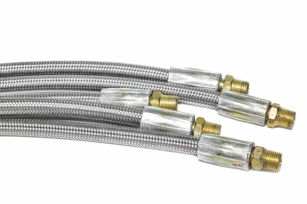 Steel-braided hoses with brass and steel fittings